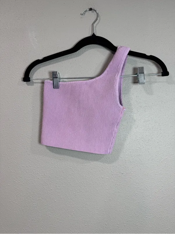 Babaton Bavarian One-Shoulder Ribbed Crop Top - Lavender - Image 2