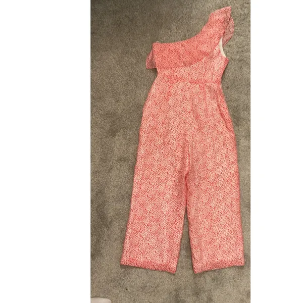 Club Monaco Lene One-Shoulder Ruffle Jumpsuit – Pink/Red Floral Print, sz 2 - Image 7
