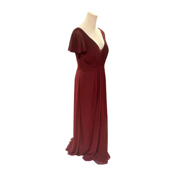 Azazie Rylee Burgundy Chiffon Bridesmaid Dress Size 10 Maxi V-Neck Slit Prom - Image 3