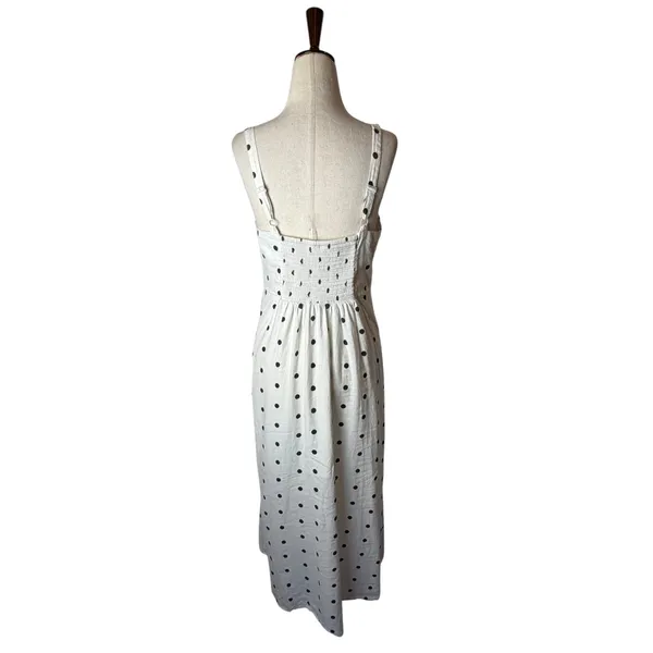 Old Navy Maxi Dress Women Medium White Polka Dot Ruffle Linen Blend Cami Retro - Image 3