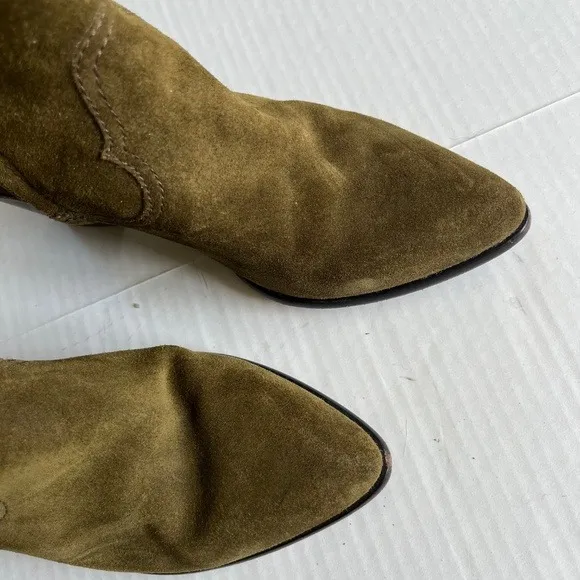 Frye Reed Sz 7M Olive Green Suede Side Zipper Tall Casual Dress Heeled Boots - Image 10