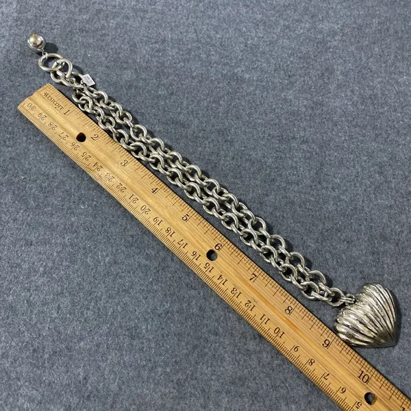 Anne Klein Authentic Ribbed Heart Silver Tone‎ Vintage 80's Necklace Link Toggle - Image 9