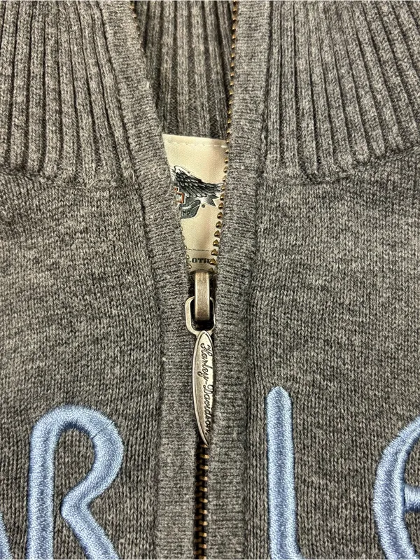 Harley-Davidson Sweater Womens XL Gray 1/4 Zip Mock Neck Stripe Sleeve Biker - Image 3