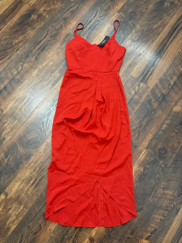 Lulus Maxi Dress Women's S Red Pleated Spaghetti Strap High Low Back Zip NWT - Image 5
