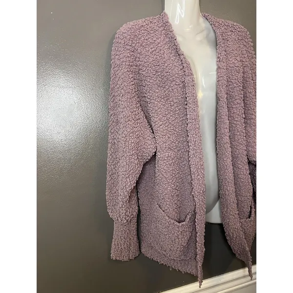 MEROKEETY Sweater Womens Medium Purple Popcorn Knit Open Front Cozy Cardigan - Image 2