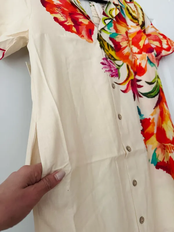 Farm Rio Floral Print Scalloped Mini Shirt Dress, Size M - Image 12
