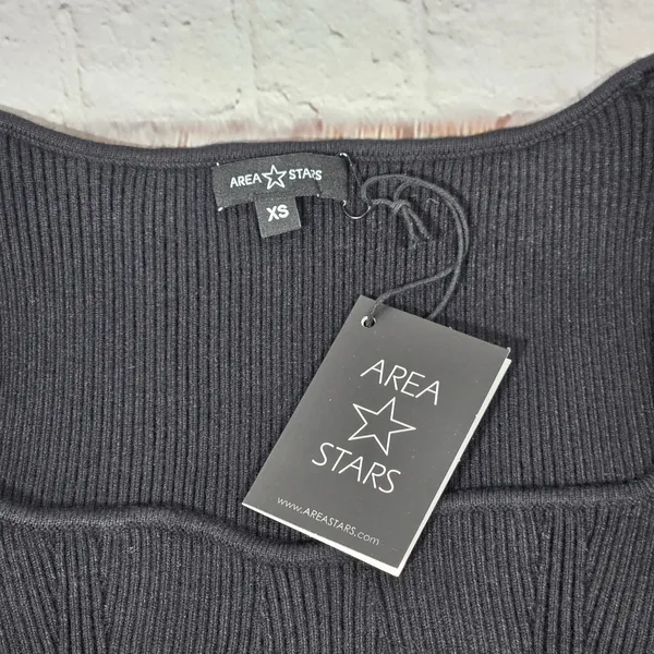AREA STARS Black‎ Ribbed Knit Square Neck Long Sleeve Sweater Dress XS - Image 3