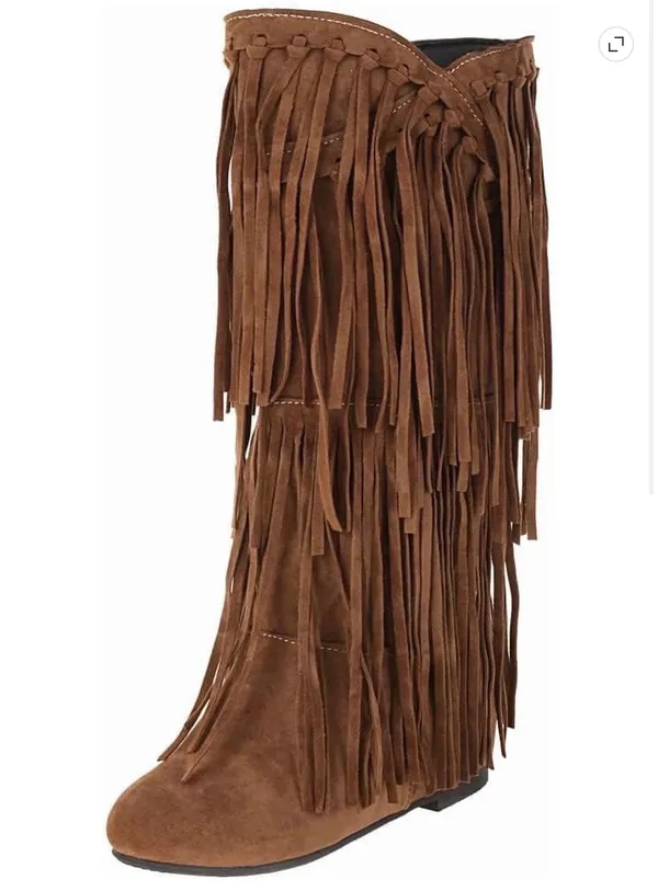 Western Fringe Boots Brown Size 6 - Image 2