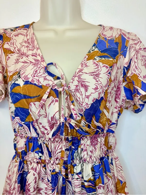Band Of The Free Free People Blouson Mini Floral Multicolor Short Sleeve Dress S - Image 4