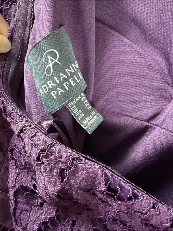 Adrianna Papell One-Shoulder Purple Lace & Mesh Mini Party Dress 6 - Image 7