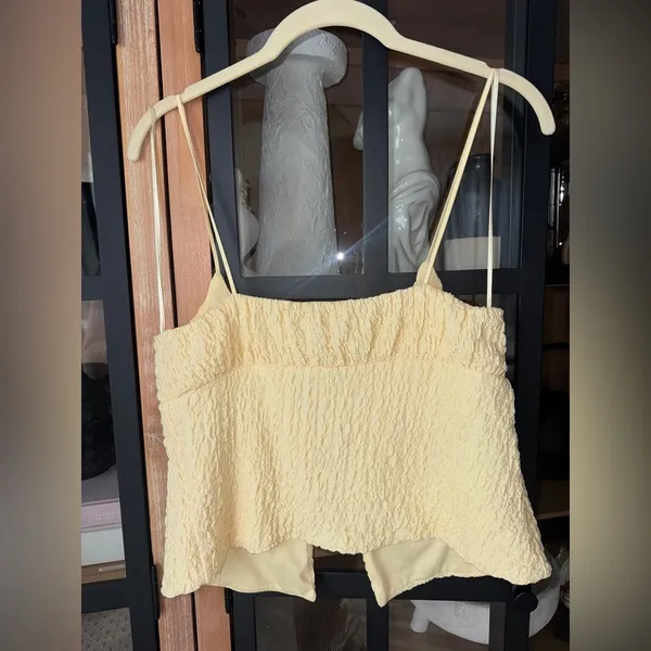 Zara tie front babydoll tank top bows butter yellow spaghetti straps cropped - Image 5