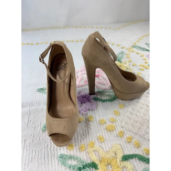 Peep Toe Platform Heels Ankle‎ Strap Stiletto Tan Shoes Size 7M - Image 4