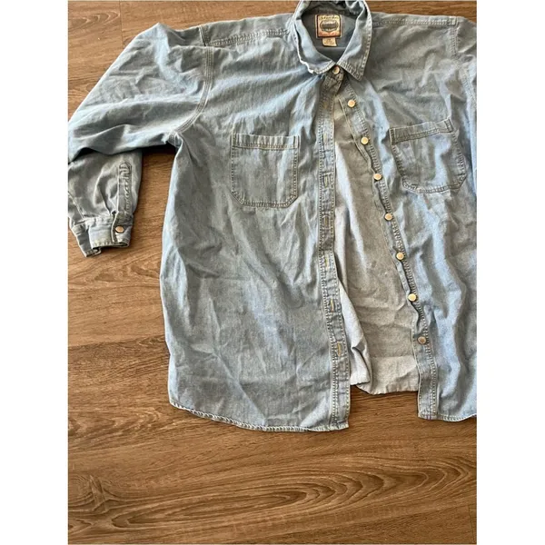 Vintage St Johns Bay Button Up Shirt Womens 24W Light Blue Denim Chambray Y2K - Image 4