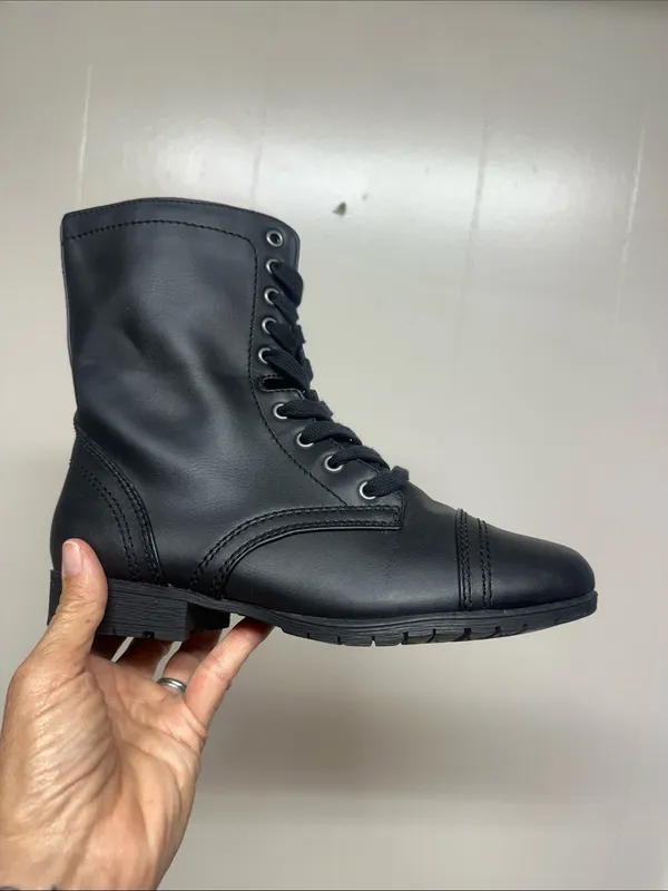 Time and Tru Black Lace-Up Side-Zip Combat Boots - Image 2