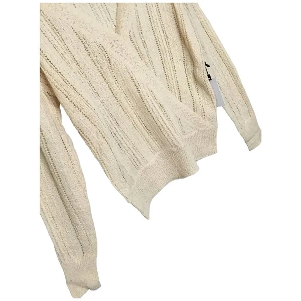 New ASTR Faux Wrap Pointelle Knit Long Sleeve Sweater Top Pullover Cream L - Image 7