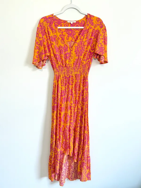 Anthropologie Abel the Label Pink Orange & Maxi Dress Size Small High Low Boho - Image 2