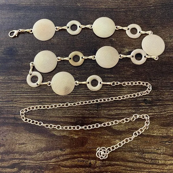 Gold Y2K Textured Disc Open Ring Waist Chain Belt, Fits 24-42 Inches, X7GA1359 - Image 6