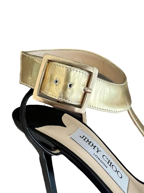 Jimmy Choo Women’s Y2K Vintage Leather Colorblock Pattern T Strap Open Toe Heels - Image 10