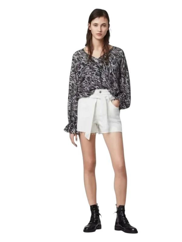 new All Saints ✽ Penny Ambient Chiffon Surplice Top ✽ Grey Leopard Print ✽ S - Image 4