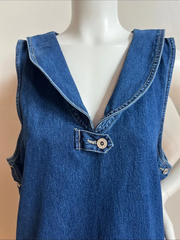 Casual Corner Denim Sailor-Style Maxi Dress cottagecore granny pie vibes - Image 3