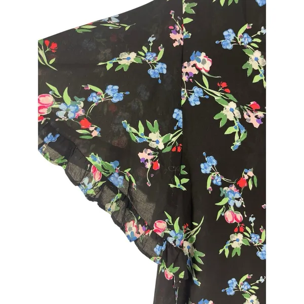 Maeve Anthropologie Dark Floral Butterfly Ruffle Short Sleeve Top Button Front S - Image 4