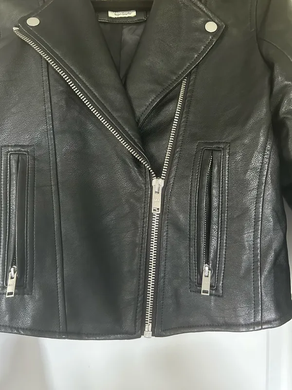 Abercrombie & Fitch Black Vegan Leather Moto Jacket with Silver Hardware Accents - Image 5