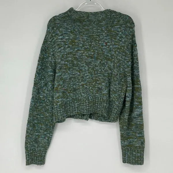ONE GIRL WHO Sweater Women's M/L‎ Green Blue Flecked Ribbed One Button Cardigan - Image 11