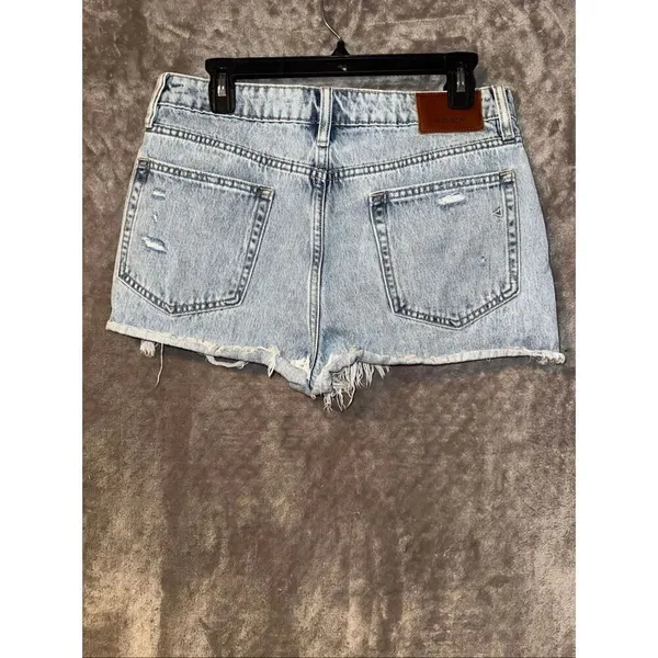 Hidden light wash high rise distressed cut off shorts 100% cotton L #754 - Image 2