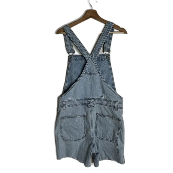BDG Shortall Overalls Womens 30W Light Wash Denim Distressed‎ Raw Hem Shorts - Image 10