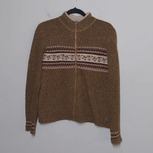 Woolrich Full Zip Cardigan with Leaf Embroidery in Fawn Heather - Size S - GUC - Image 3