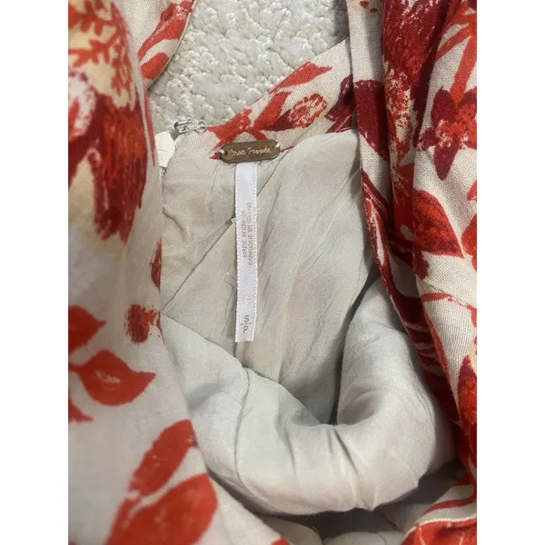 Free People Red Cream Floral V-Neck Long Balloon Sleeve Romper S Rayon - Image 8