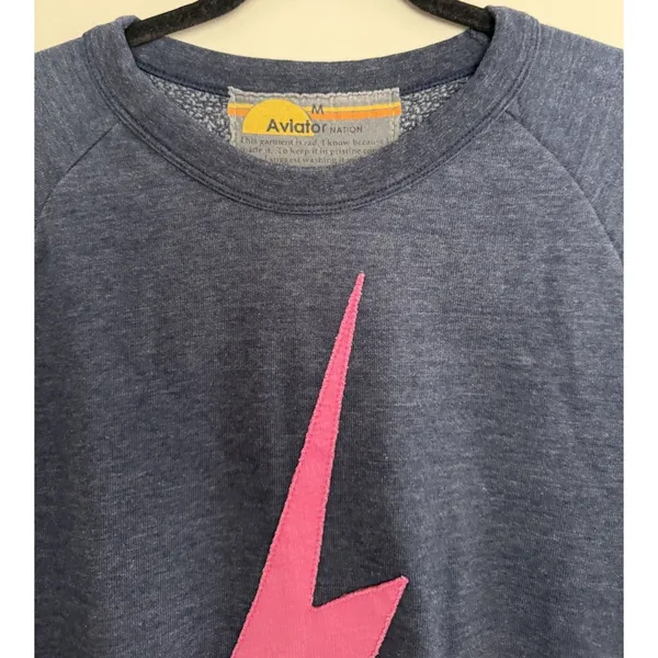 Aviator Nation Lightning Bolt Neon Chevron 5 Stripe Crew Sweatshirt Size Medium - Image 3