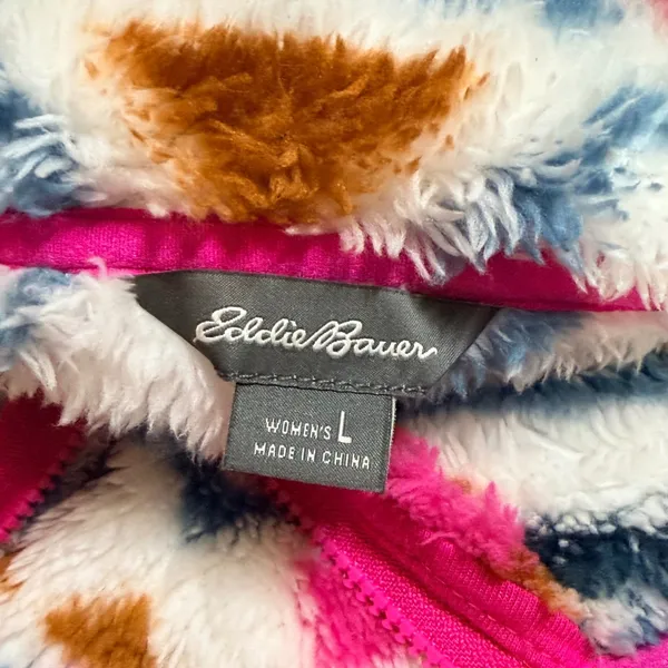 Eddie Bauer Womens Large Quarter Zip Fleece Faux Fur Pullover Southwestern Print - Image 4