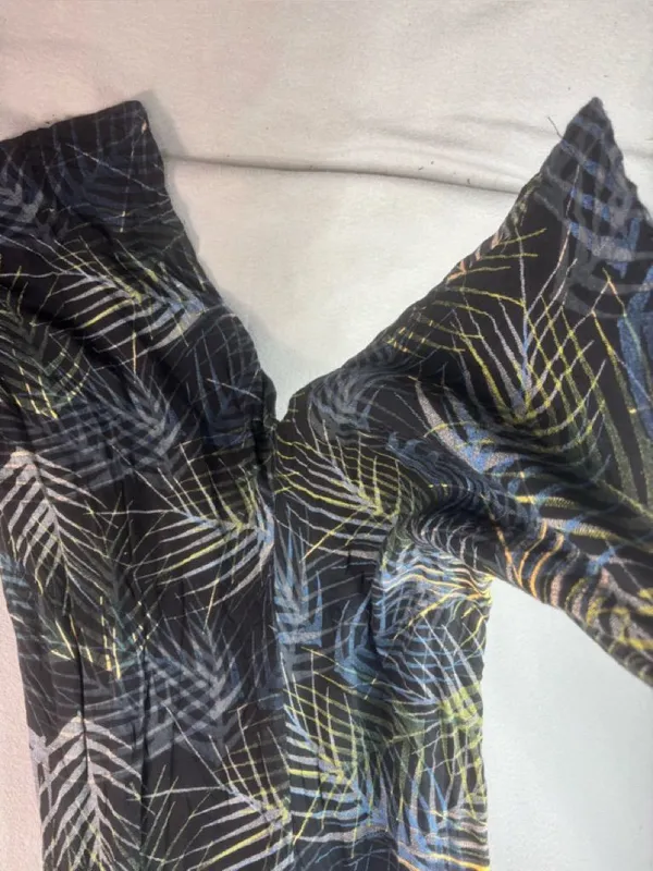 World Market L/XL Tropical Leaf-Print Wide Leg Jumpsuit - Blue & Green - Image 3