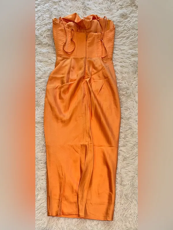 NWOT House of CB Myrna Satin Corset Orange Midi Dress sz XS - Image 9