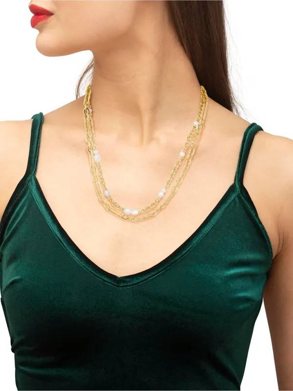 Kendra Scott Mollie Gold Double-Layer Chain Necklace with pearls - Image 2