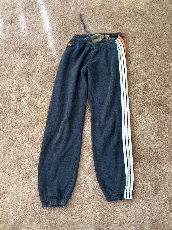 Aviator Nation Blue Rare Bandier Rainbow Stripe Sweatshirt Jogger Pants Set XS - Image 6