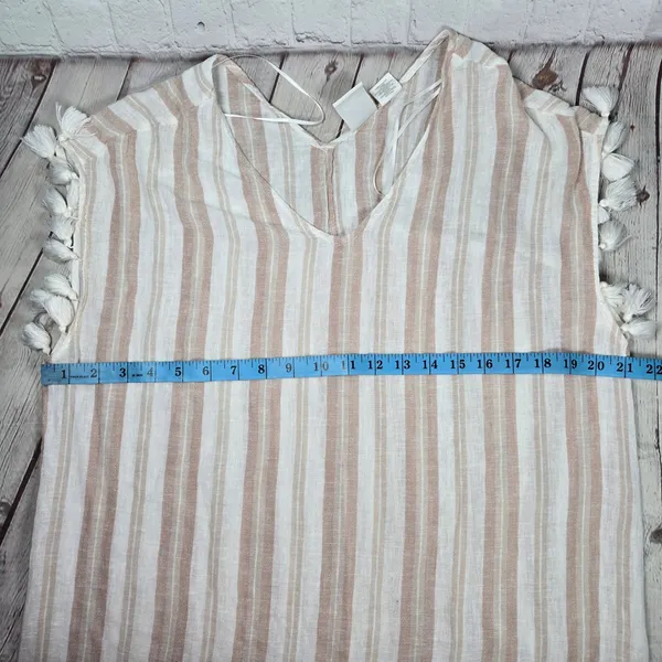 C&C California Womens Linen Blend Striped Tassel V-Neck Swim Cover Up Dress M‎ - Image 5