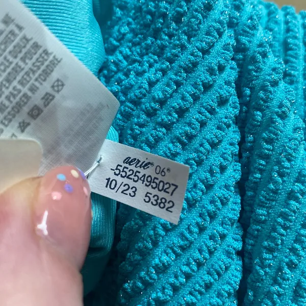 NWT XL Aerie Shimmery Crinkle Birthday Scoop Cheekiest One Piece Swimsuit Blue - Image 9