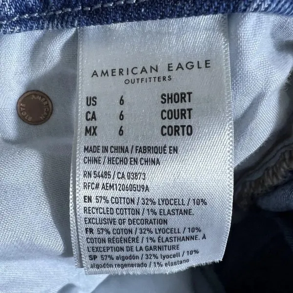 American Eagle Curvy 90s Bootcut Solid Denim Jeans Blue Split Hem Size 6 Short - Image 7