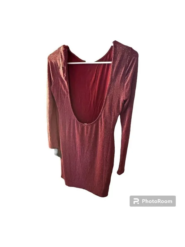 Lulus Gift of Love Red and Silver Backless Long Sleeve Bodycon Dress - Image 7