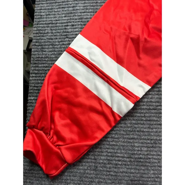 Red Varsity Crewneck Sweatshirt White Sleeve Stripes Sporty Fleece Casual Small - Image 2