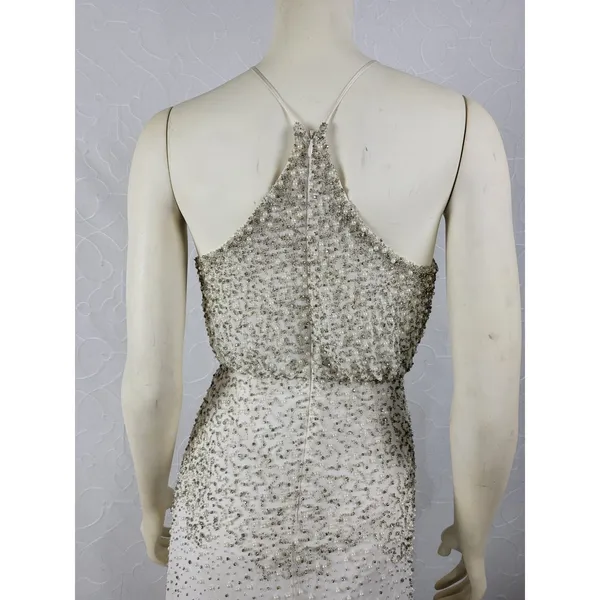 Anthropologie Womens Dress Sz S White Silver Rian Beaded Embellished Halter Maxi - Image 4