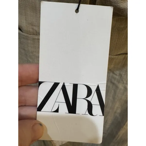 Zara Asymmetric Pencil Dress Slip‎ Midi Camel Taupe Beige Size XS Linen Feel - Image 7
