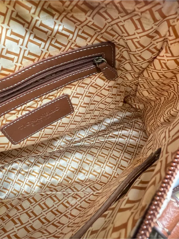 Tignanello Purse two-tone leather handbag Cream and Tan Satchel Shoulder Bag - Image 6