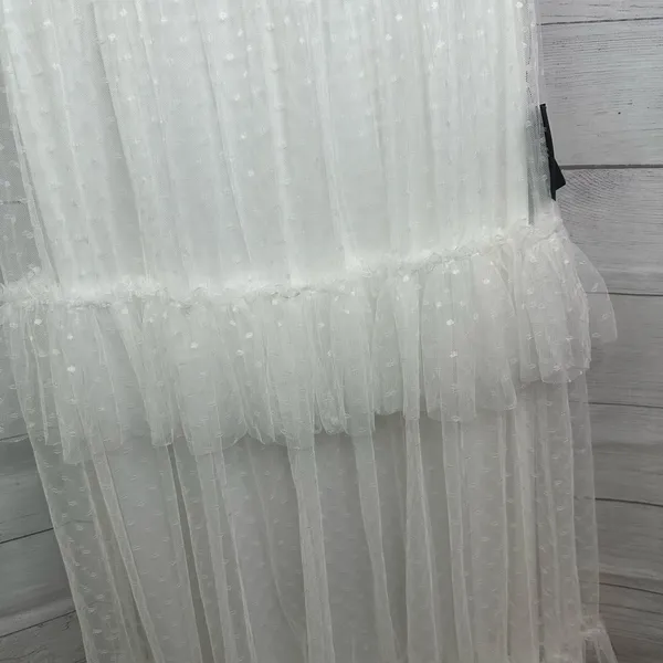 Lulus Women L White Tulle Swiss Dot Strapless Tiered Midi Dress NEW Romantic - Image 7