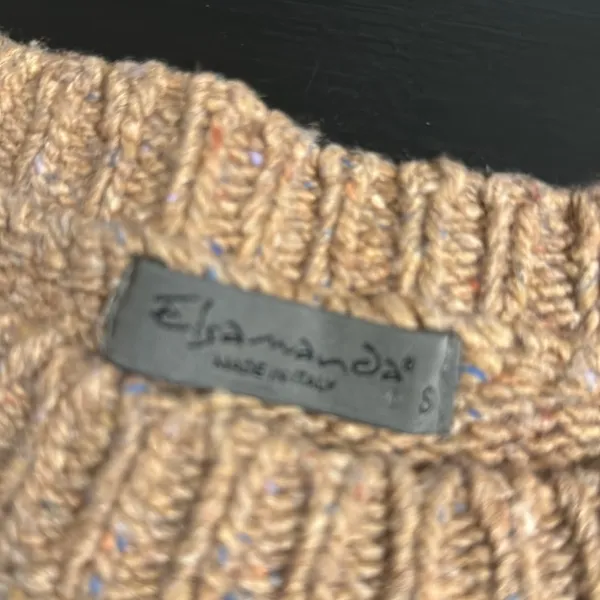 Anthropologie Elsamanda Tan and Light Blue Patterned Women's‎ wool blend Sweater - Image 4