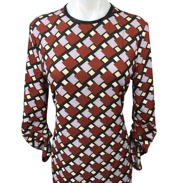 Zara Multicolor Geometric Ruched Long Sleeve Slit Midi Maxi Bodycon Dress Size M - Image 3