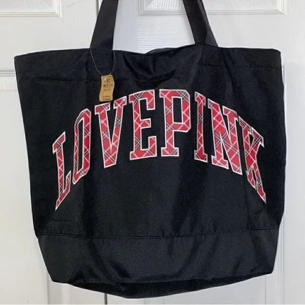 Pink Victoria's Secret Black Weekender Bag - Image 4