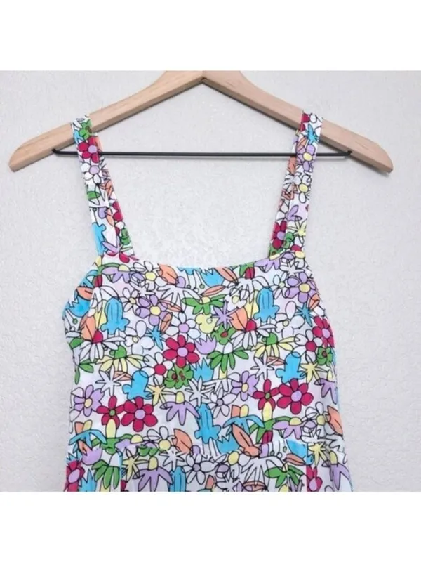 S/W/F Apron Maxi Dress S Lush Floss Multicolor Floral Square Neck Boho Tropical - Image 6
